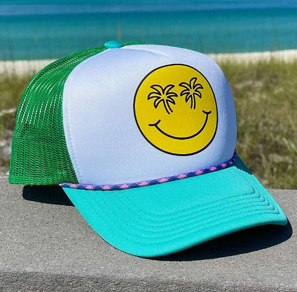 Smiley Trucker Hat Trucker Hat Summer Trucker Hat Pool Hats Smiley Face Hat  Beach Hat River Hat Gifts for Her 